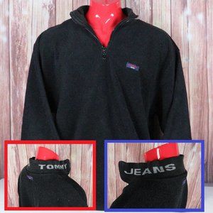 Vintage  VTG Tommy Jeans 2XL Fleece Pullover Sweater Jacket 1/4 Zip Spellout